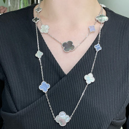 [Resenly Jewelry]CLOVER 16 MOTIF CHALCEDONY MOP SILVER NECKLACE