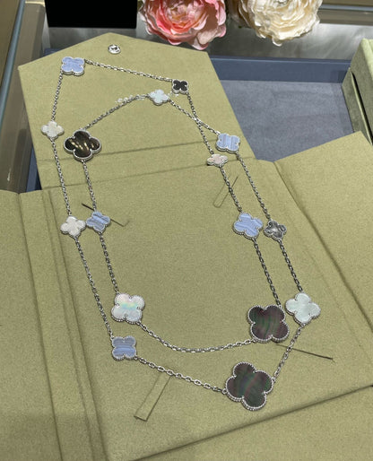 [Resenly Jewelry]CLOVER 16 MOTIF CHALCEDONY MOP SILVER NECKLACE