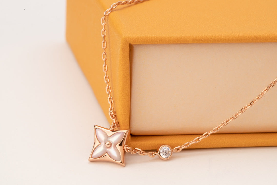 [Resenly Jewelry] スターピンクMOP 1ダイヤモンド ピンクゴールドネックレス
