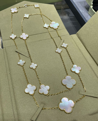 [Resenly Jewelry]CLOVER 16 MOTIF WHITE MOP GOLD NECKLACE