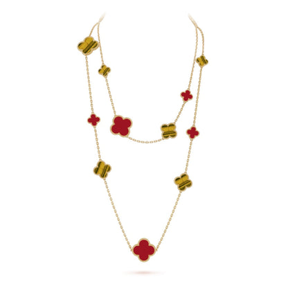 [Resenly Jewelry]CLOVER 16 MOTIF CARNELIAN TIGER EYE ROSE GOLD NECKLACE