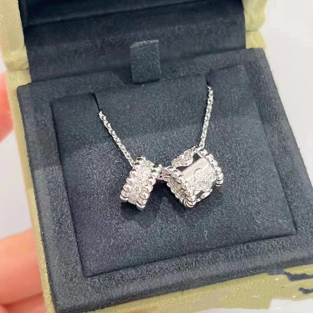 [Resenly Jewelry]ペルレ ダブル ペンダント シルバー ダイヤモンド ネックレス