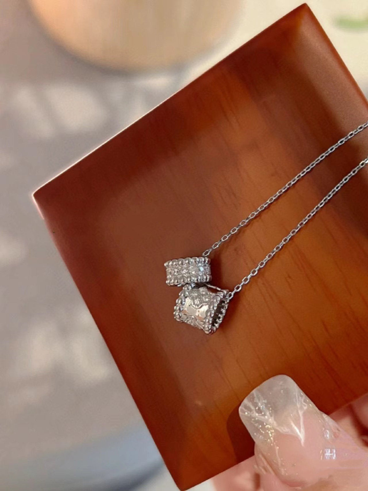 [Resenly Jewelry]ペルレ ダブル ペンダント シルバー ダイヤモンド ネックレス