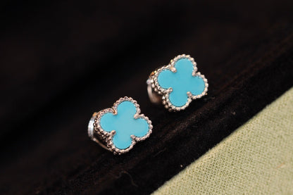 [Resenly Jewelry] クローバー ミニ ターコイズ シルバー スタッドピアス