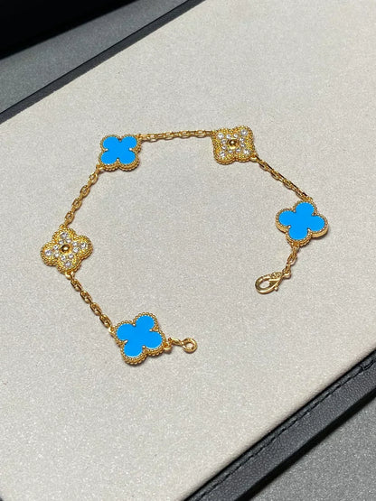 [Resenly Jewelry] クローバー 5モチーフ ブルーアゲート ブレスレット コレクション