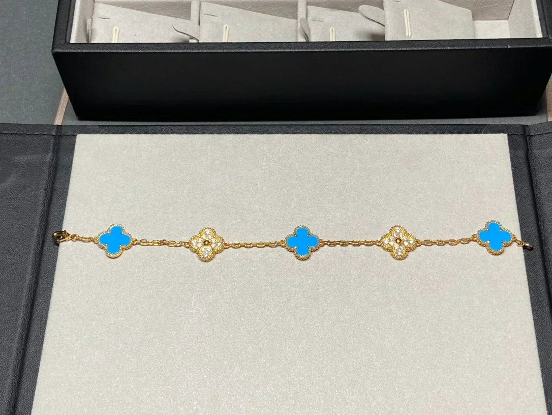 [Resenly Jewelry] クローバー 5モチーフ ブルーアゲート ブレスレット コレクション