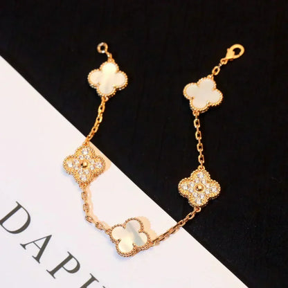 [Resenly Jewelry]CLOVER WHITE PEARL MOP 5 MOTIF BRACELET COLLECTION