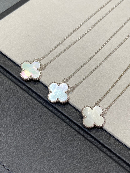 [Resenly Jewelry]CLOVER MEDIUM SILVER WHITE MOP NECKLACE