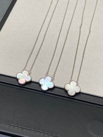 [Resenly Jewelry]CLOVER MEDIUM SILVER WHITE MOP NECKLACE