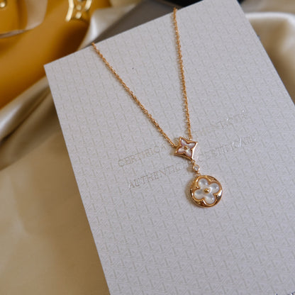 [Resenly Jewelry]STAR AND SUN WHITE MOP 2 MOTIF PINK GOLD NECKLACE