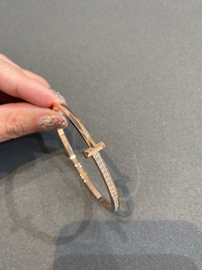 [Resenly Jewelry]ナロー T1 ヒンジ バングル ダイヤモンド ピンクゴールド