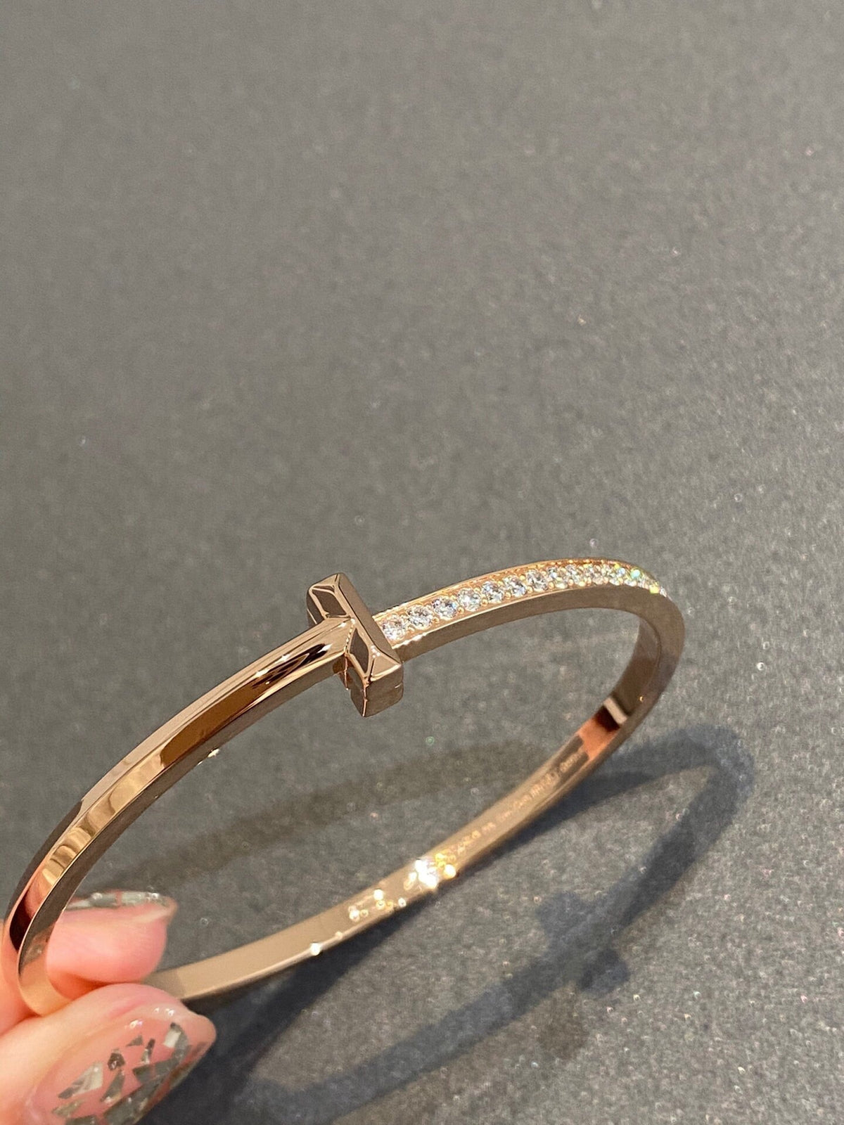 [Resenly Jewelry]ナロー T1 ヒンジ バングル ダイヤモンド ピンクゴールド