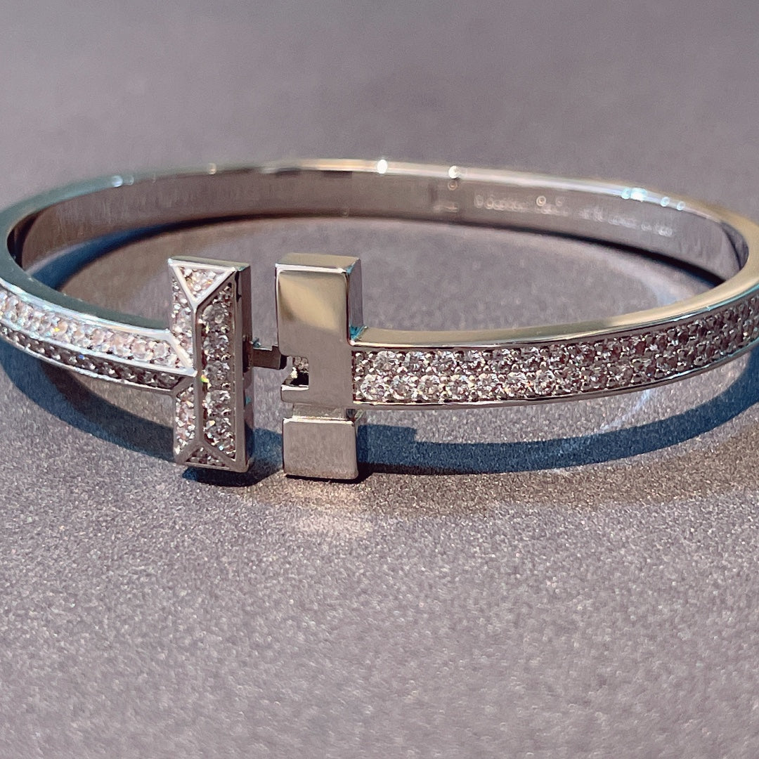 [Resenly Jewelry]T1 WIDE HINGED BANGLE DIAMOND PAVED BRACELET