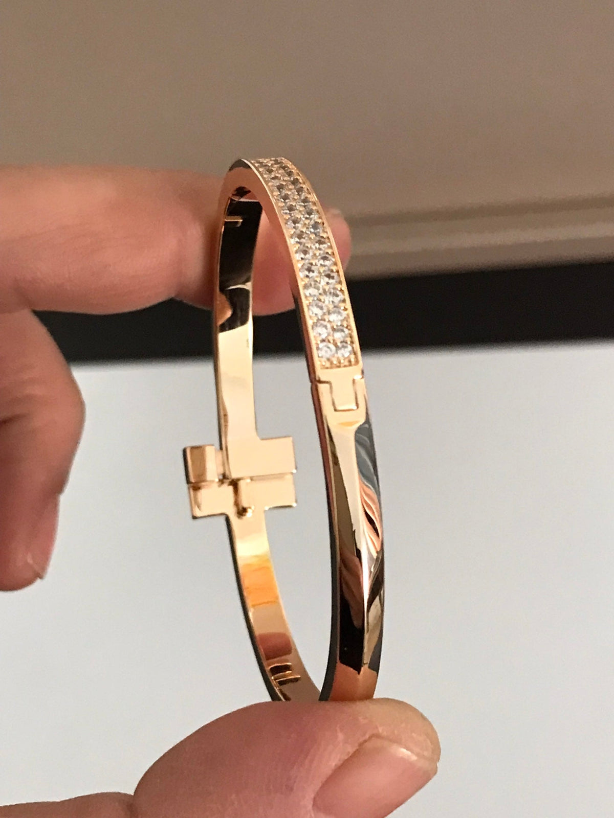 [Resenly Jewelry]T1 WIDE DIAMOND HINGED BANGLE PINK GOLD