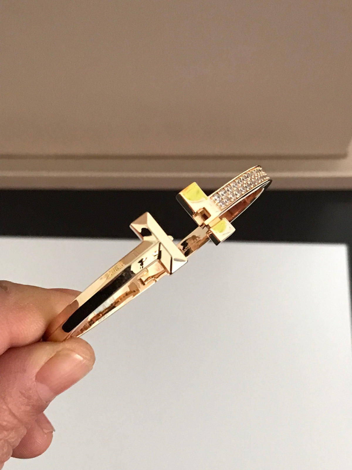 [Resenly Jewelry]T1 WIDE DIAMOND HINGED BANGLE PINK GOLD