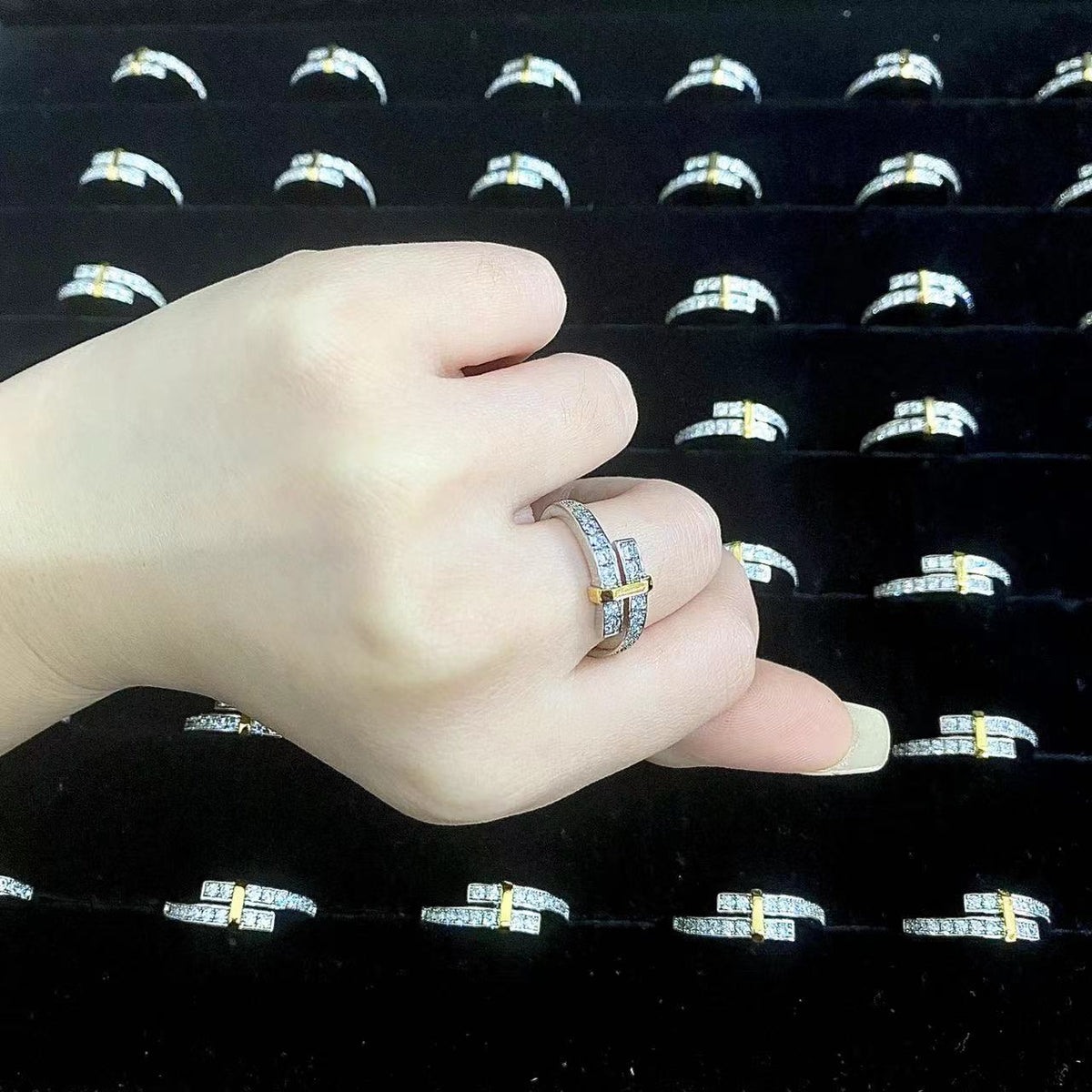 [Resenly Jewelry]エッジ ゴールド シルバー ダイヤモンド リング