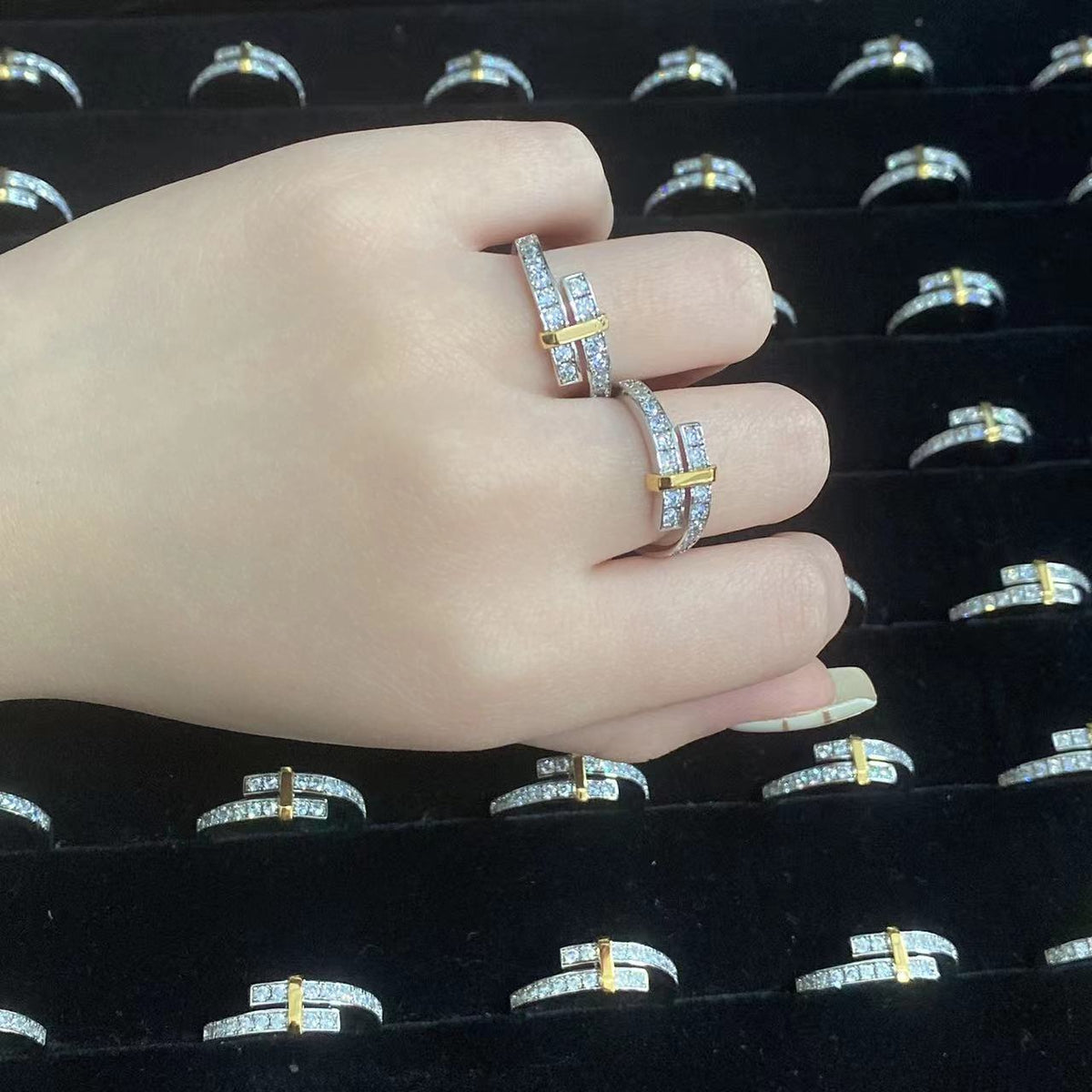 [Resenly Jewelry]エッジ ゴールド シルバー ダイヤモンド リング