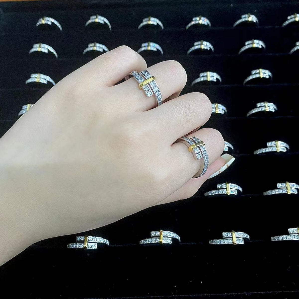 [Resenly Jewelry]エッジ ゴールド シルバー ダイヤモンド リング