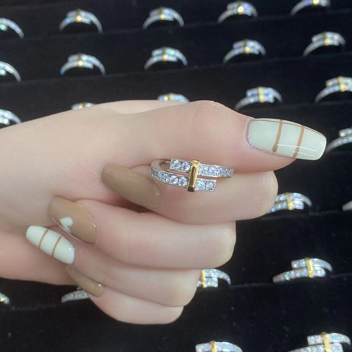 [Resenly Jewelry]エッジ ゴールド シルバー ダイヤモンド リング