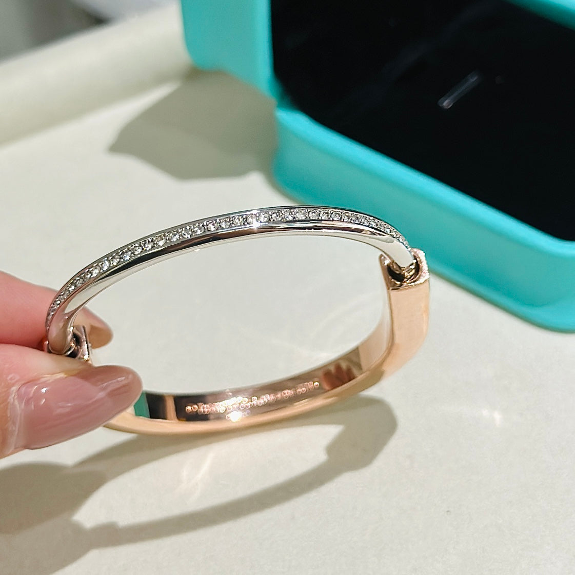 [Resenly Jewelry]LOCK PINK GOLD SILVER DIAMOND BRACELET