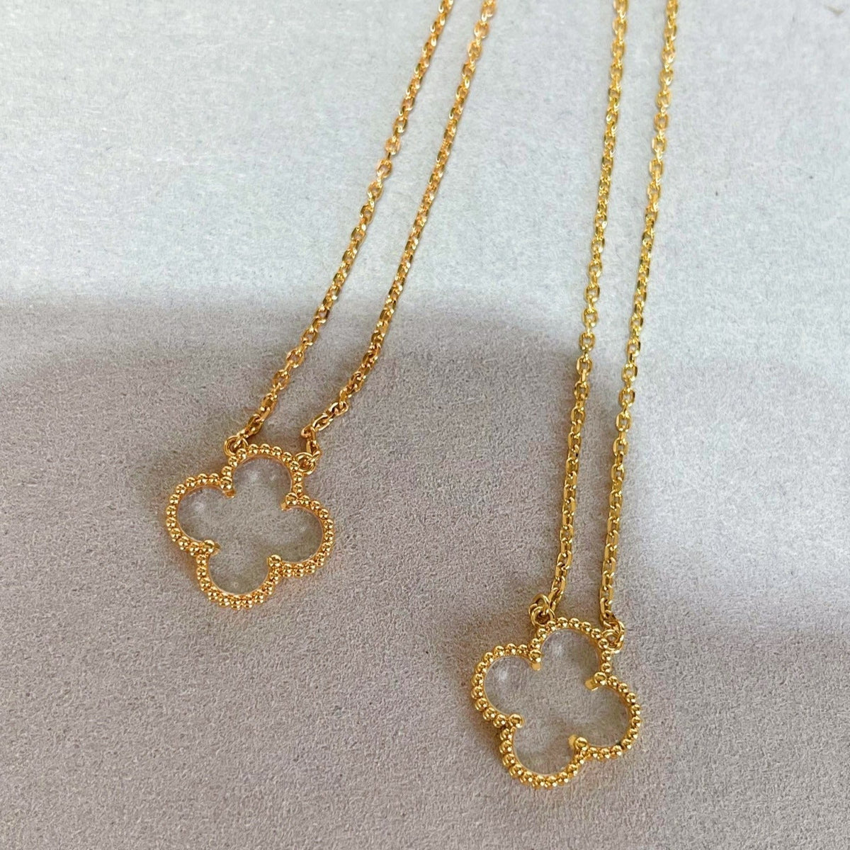 [Resenly Jewelry] クローバー ロッククリスタル ローズゴールド ネックレス