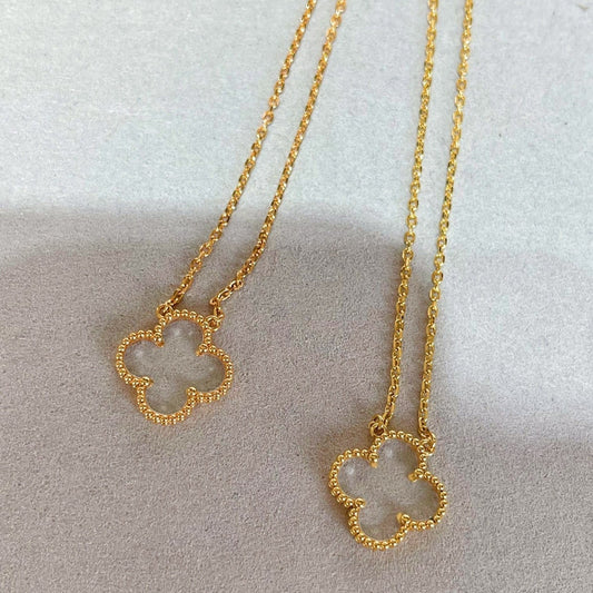[Resenly Jewelry] クローバー ロッククリスタル ローズゴールド ネックレス