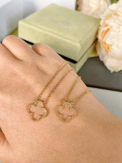 [Resenly Jewelry] クローバー ロッククリスタル ローズゴールド ネックレス