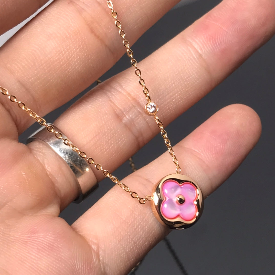 [Resenly Jewelry]COLOR BLOSSOM PINK MOP SUN GOLD NECKLACE