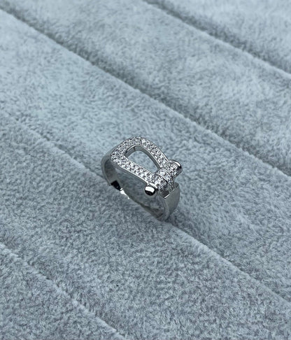 [Resenly Jewelry]Wide Hoof-Shaped Diamond-Studded Ring