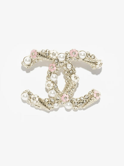 [Resenly Jewelry] 26C ピンク＆ホワイト エナメル アイスクリームコーン ダブルC ブローチ