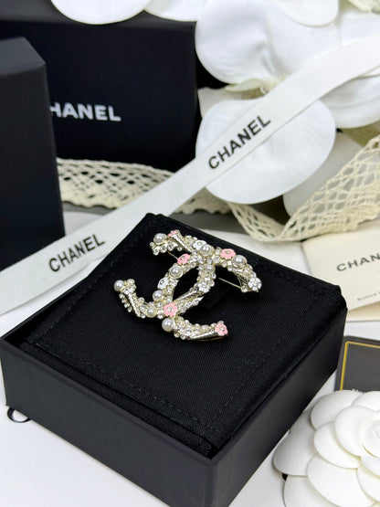 [Resenly Jewelry] 26C ピンク＆ホワイト エナメル アイスクリームコーン ダブルC ブローチ