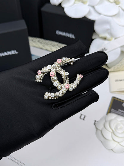 [Resenly Jewelry] 26C ピンク＆ホワイト エナメル アイスクリームコーン ダブルC ブローチ