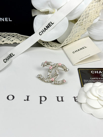 [Resenly Jewelry] 26C ピンク＆ホワイト エナメル アイスクリームコーン ダブルC ブローチ