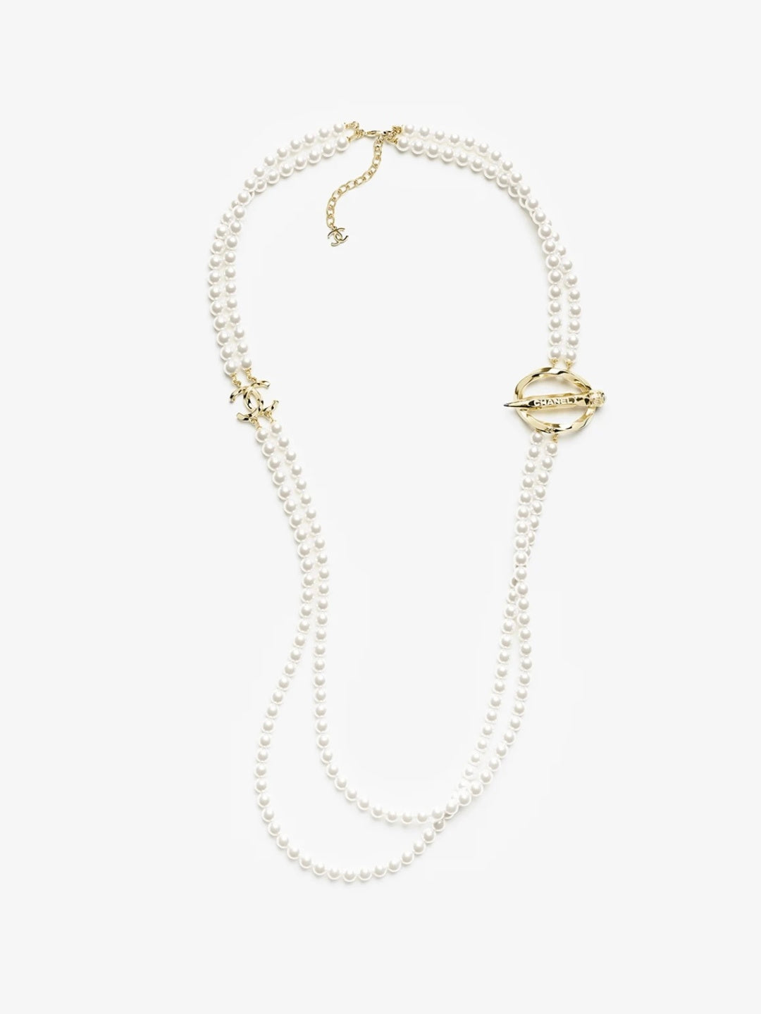 [Resenly Jewelry]25K Pencil Double C Double-Layer Pearl Sweater Chain
