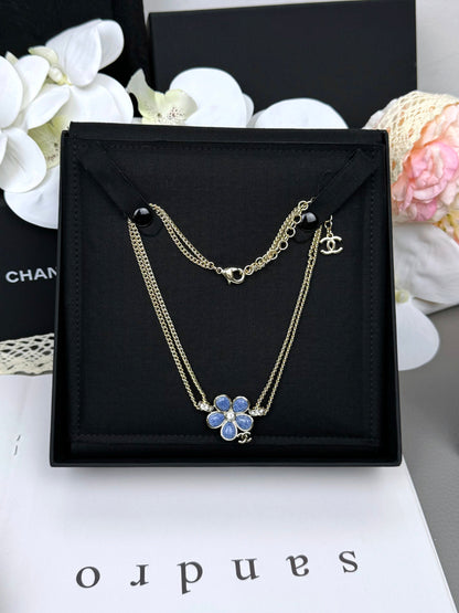[Resenly Jewelry]New Blue Floral Double-Layer Necklace