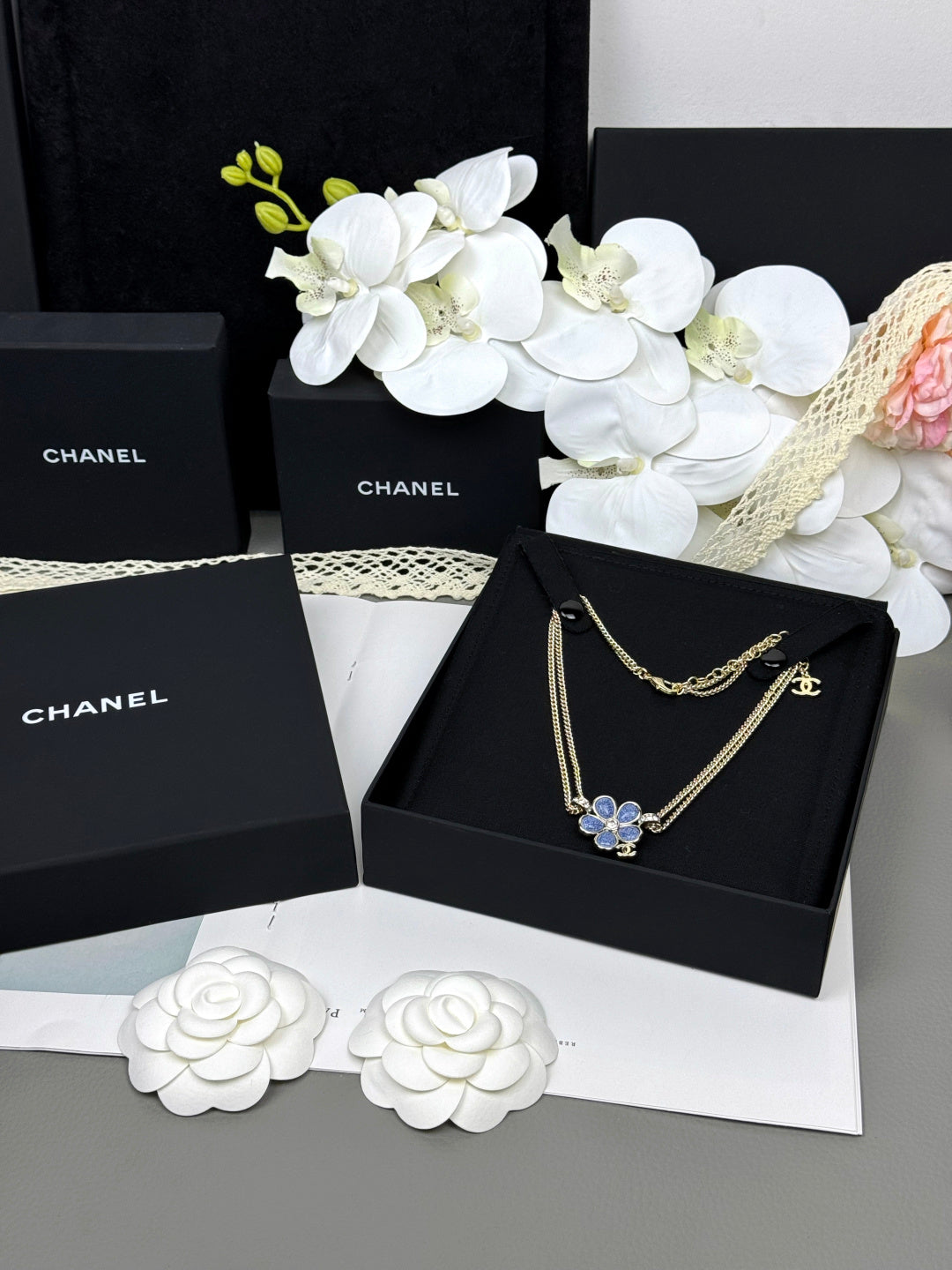 [Resenly Jewelry]New Blue Floral Double-Layer Necklace