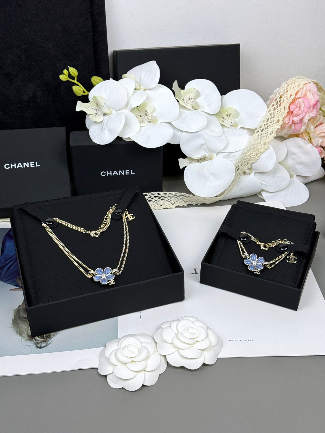 [Resenly Jewelry]New Blue Floral Double-Layer Necklace