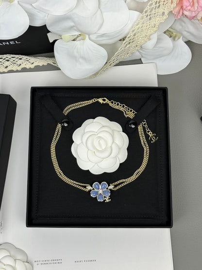 [Resenly Jewelry]New Blue Floral Double-Layer Necklace
