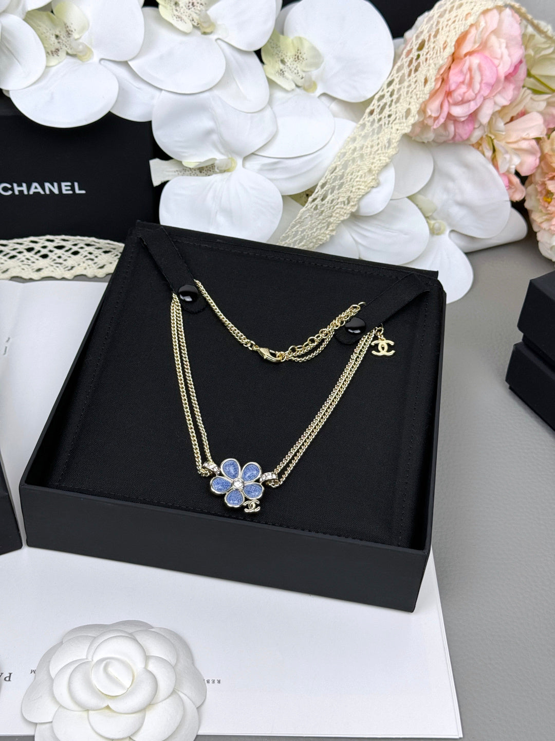[Resenly Jewelry]New Blue Floral Double-Layer Necklace