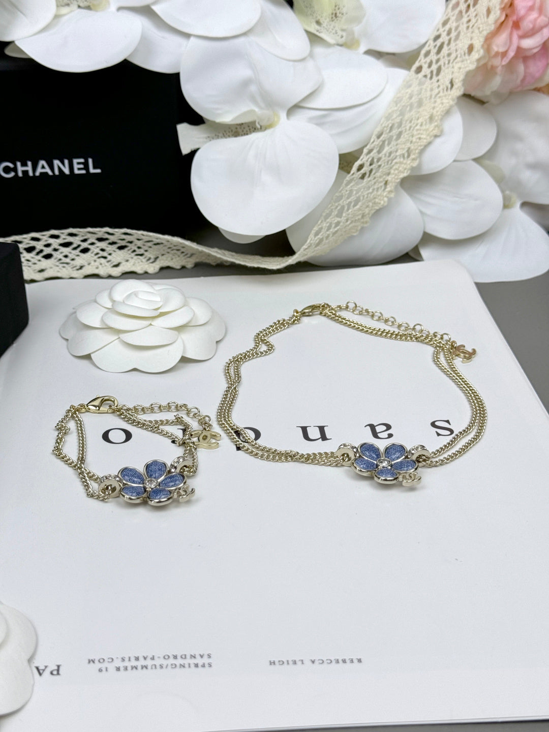 [Resenly Jewelry]New Blue Floral Double-Layer Necklace
