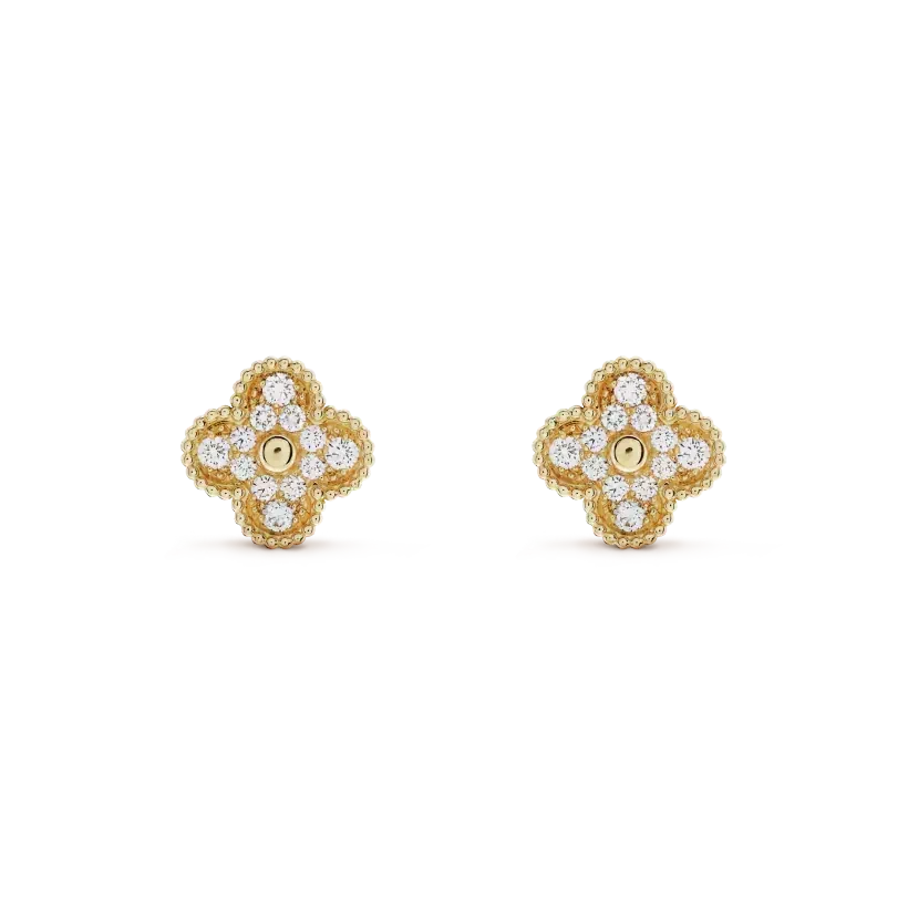 [Resenly Jewelry]CLOVER MEDIUM 1 MOTIFS FUll DIAMOND EARRINGS