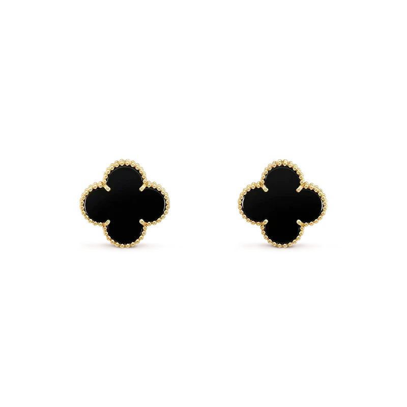 [Resenly Jewelry]CLOVER MEDIUM 1 MOTIFS  ONYX STUD EARRINGS