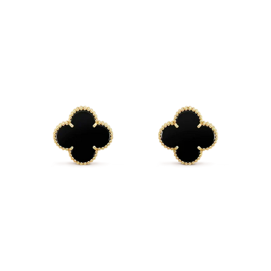 [Resenly Jewelry]CLOVER MEDIUM 1 MOTIFS  ONYX STUD EARRINGS
