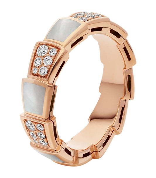 [Resenly Jewelry]セルペンティ リング ピンクゴールド マザー・オブ・パール ダイヤモンド パヴェ 4mm