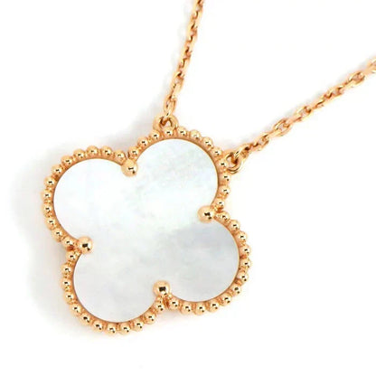 [Resenly Jewelry] クローバー 15mm ホワイトマザーオブパール ゴールドネックレス