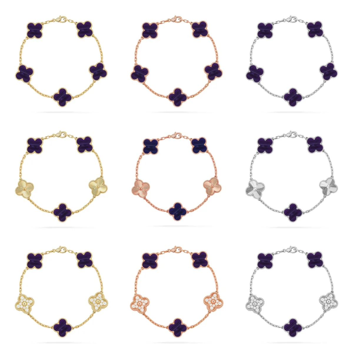 [Resenly Jewelry] クローバー 5モチーフ パープルストライプ ブレスレットコレクション