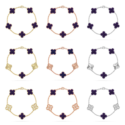 [Resenly Jewelry] クローバー 5モチーフ パープルストライプ ブレスレットコレクション