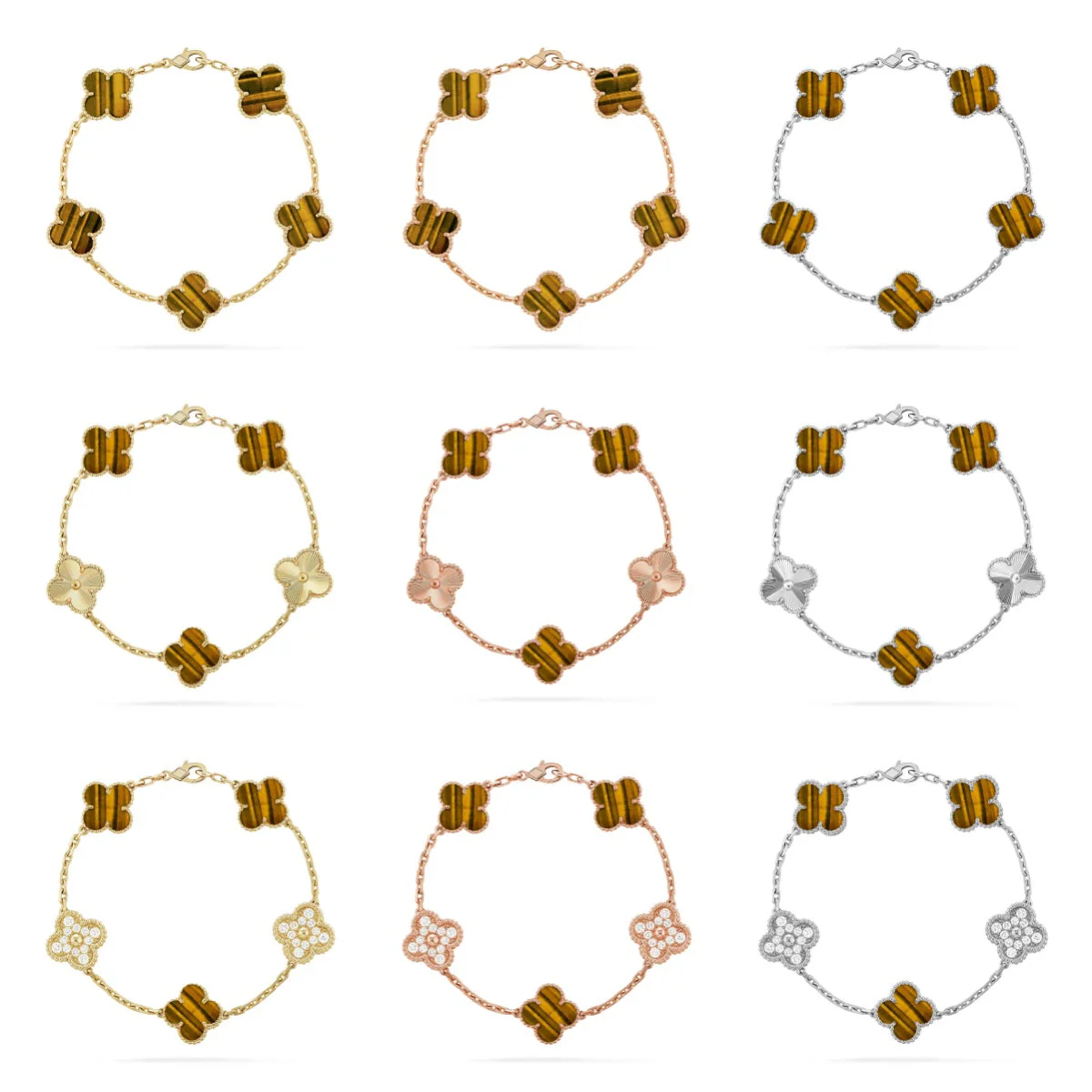 [Resenly Jewelry] クローバー 5モチーフ タイガーアイ ブレスレットコレクション