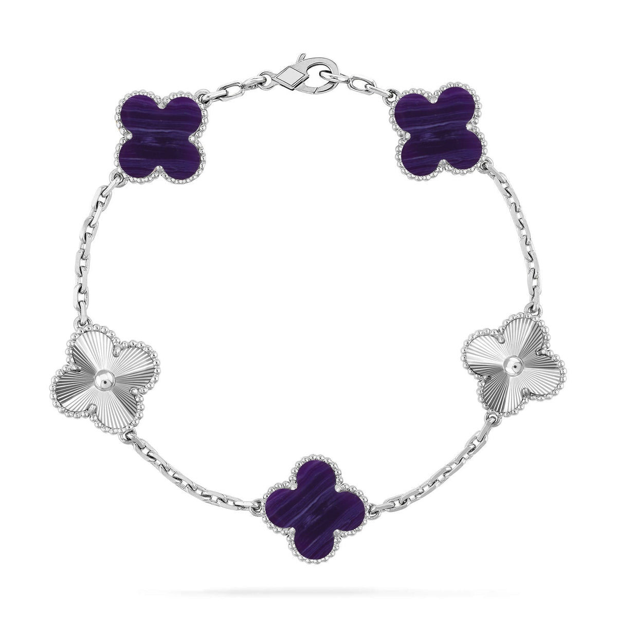[Resenly Jewelry] クローバー 5モチーフ パープルストライプ ブレスレットコレクション