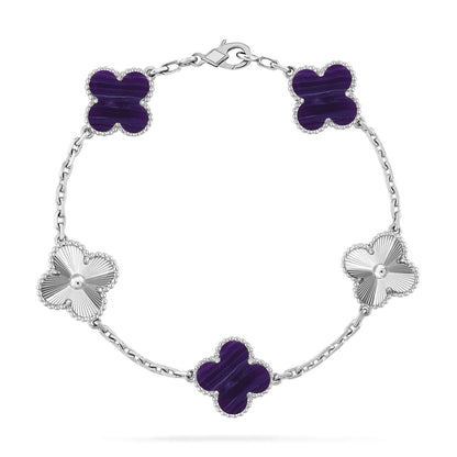 [Resenly Jewelry] クローバー 5モチーフ パープルストライプ ブレスレットコレクション